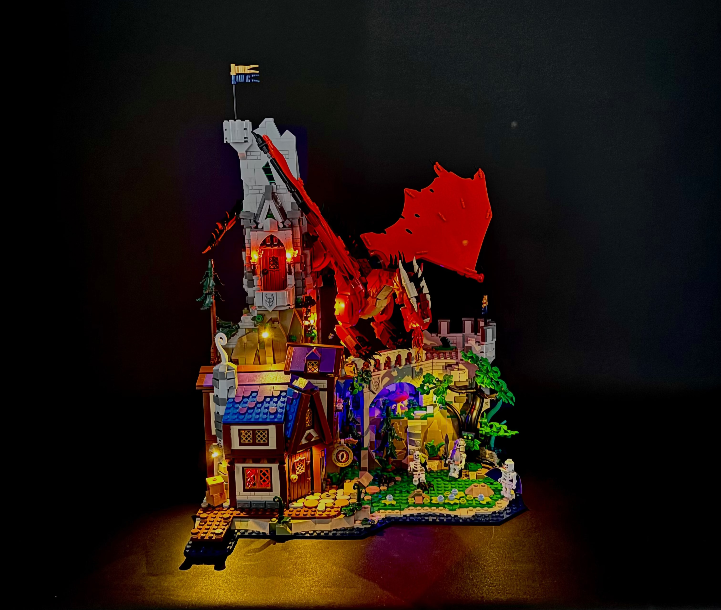 Lyskit til LEGO® Dungeons & Dragons™ Den røde drages fortælling (40658) med magiske LED-lys og flammeeffekter