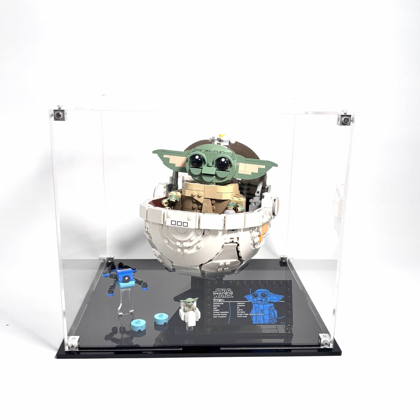 Akryl kasse til LEGO® Star Wars™ Grogu™ with Hover Pram (75403) – støvfri beskyttelse og elegant udstilling af Grogu™ og hans svævende vugge