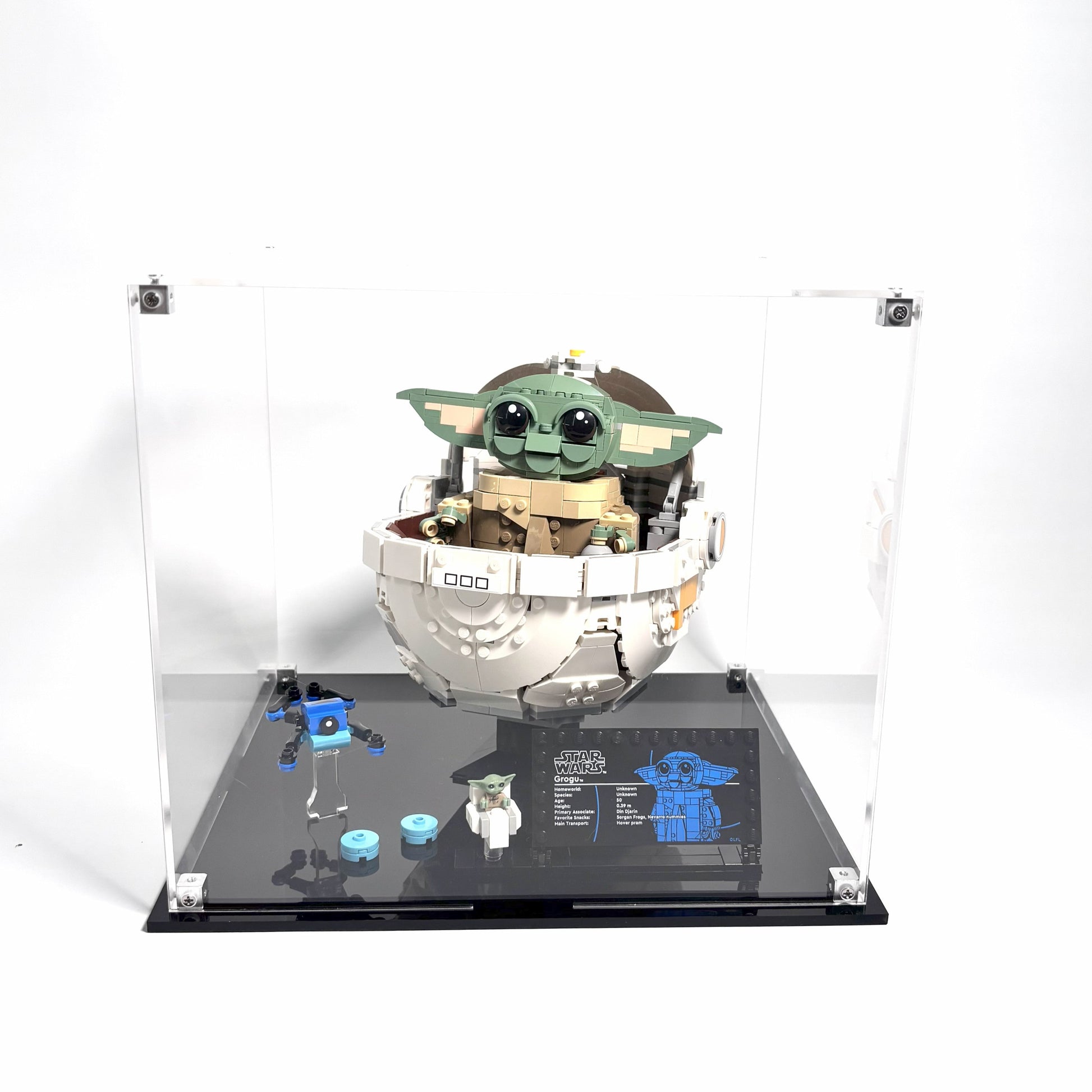 Akryl kasse til LEGO® Star Wars™ Grogu™ with Hover Pram (75403) – støvfri beskyttelse og elegant udstilling af Grogu™ og hans svævende vugge