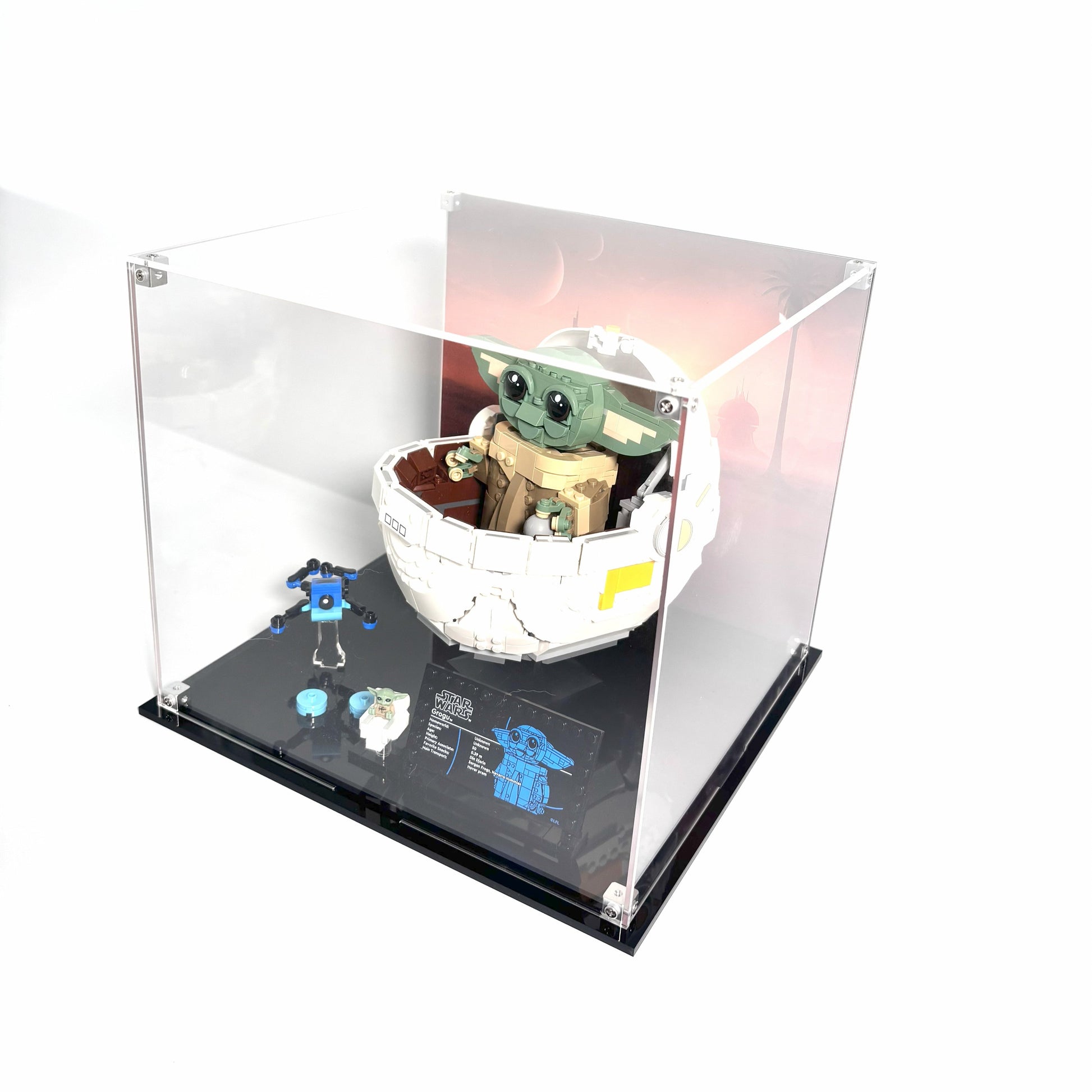 Akryl kasse til LEGO® Star Wars™ Grogu™ with Hover Pram (75403) – støvfri beskyttelse og elegant udstilling af Grogu™ og hans svævende vugge