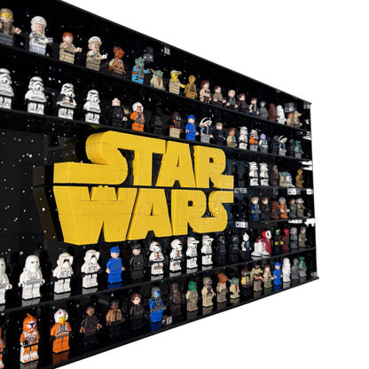 Væghæng akrylkasse til 124 Minifigure og Star Wars Logo. 