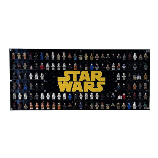 Væghæng akrylkasse til 124 Minifigure og Star Wars Logo. 
