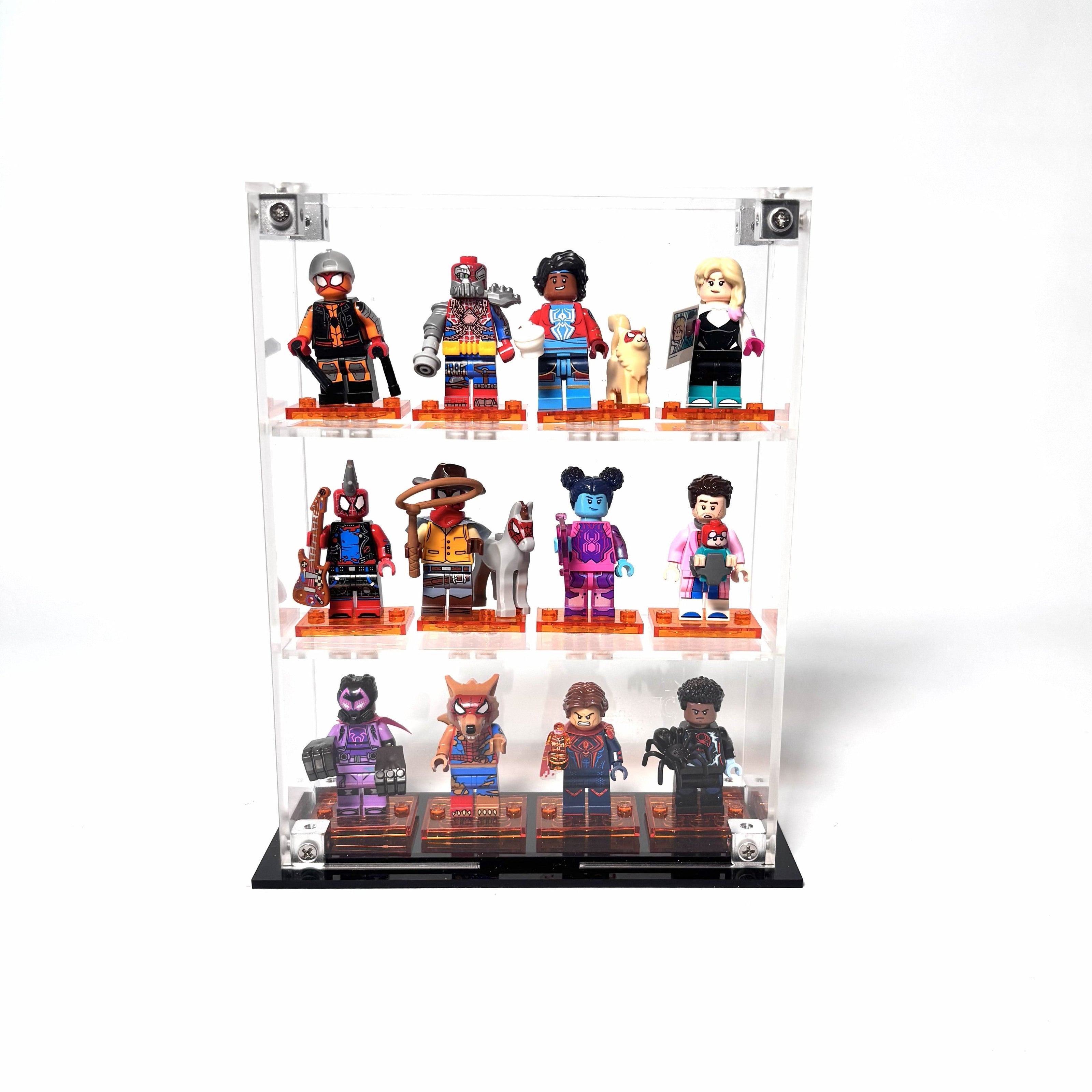 Krystalklar akryl-kasse til 12 LEGO® Minifigurer™ – støvfri opbevaring og elegant udstilling til samlere, med mulighed for vægmontering eller hyldeplacering.