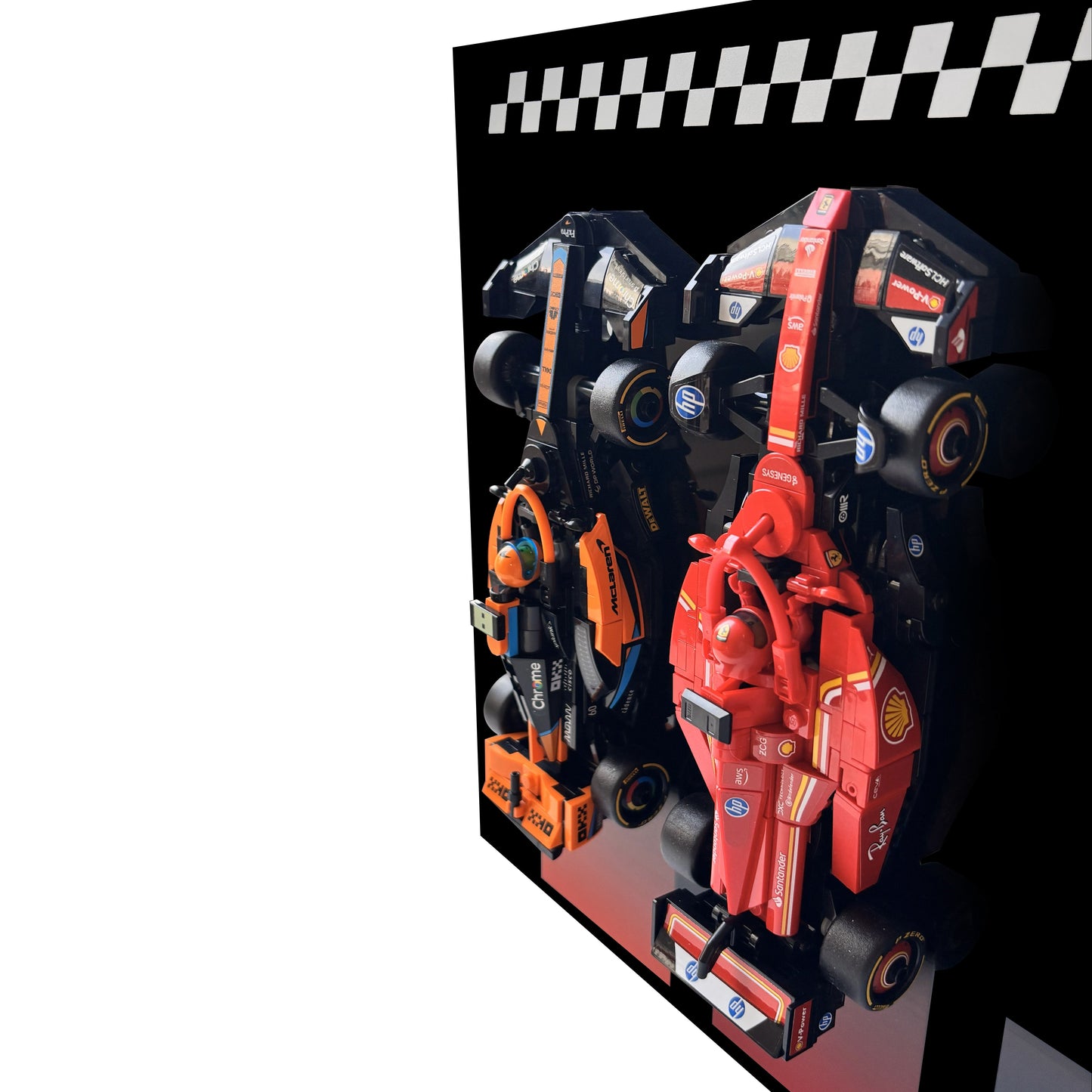 Udstillingsramme til 10 stk LEGO® F1 biler. Nem at montere på væggen. 