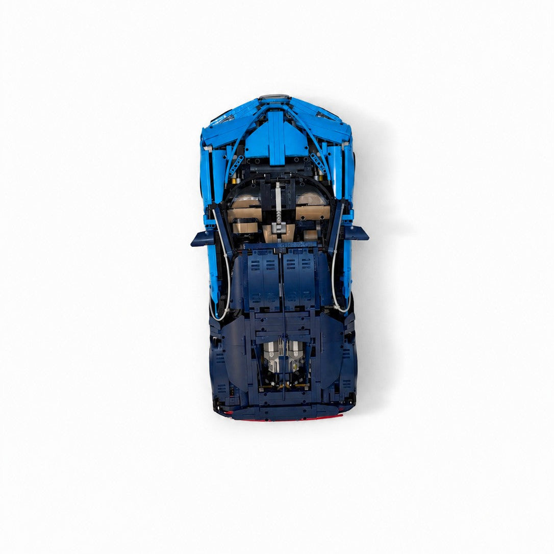 Vertikal væg-holder til LEGO® 42083 Bugatti monteret på væg i lodret udstilling