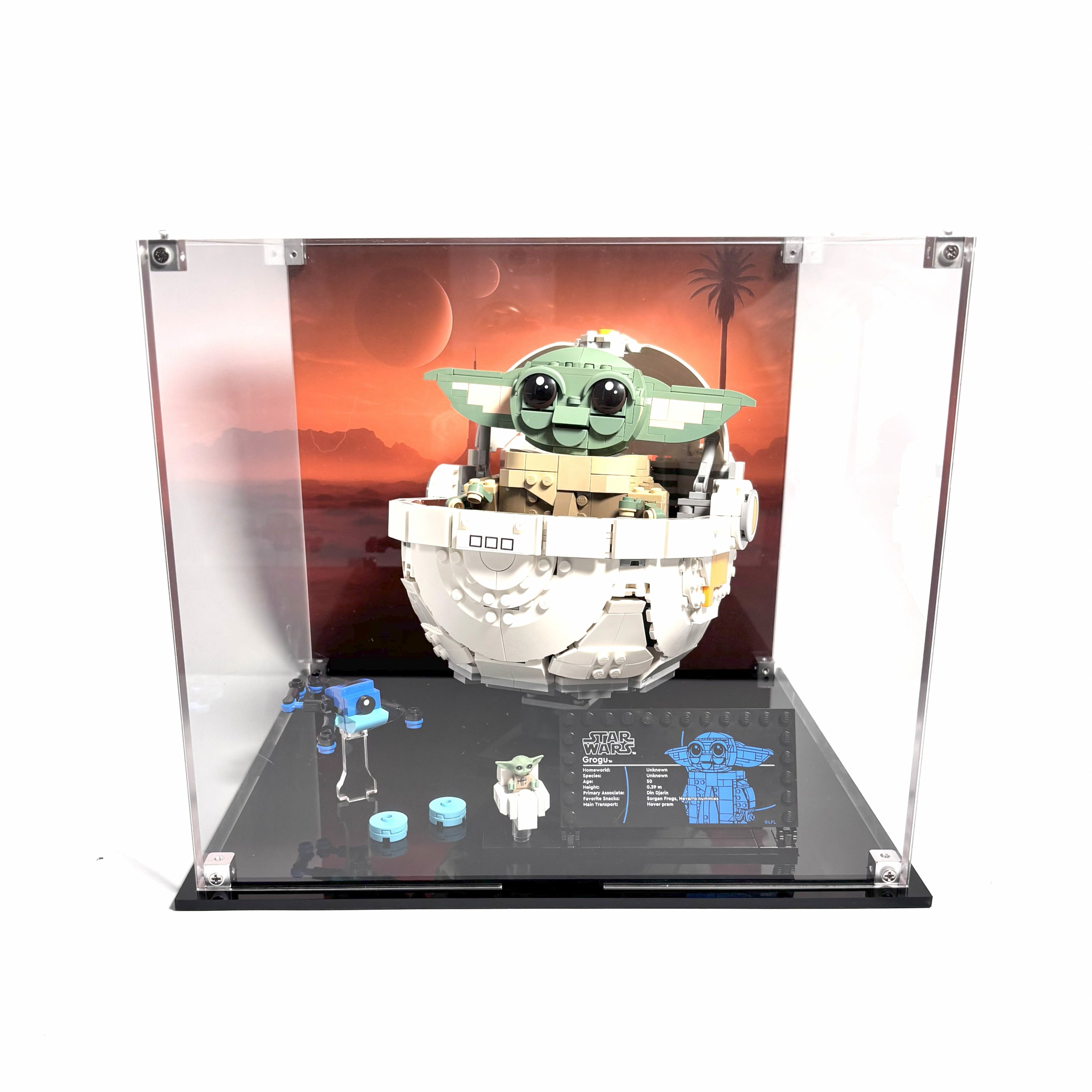 Akryl kasse til LEGO® Star Wars™ Grogu™ with Hover Pram (75403) – støvfri beskyttelse og elegant udstilling af Grogu™ og hans svævende vugge