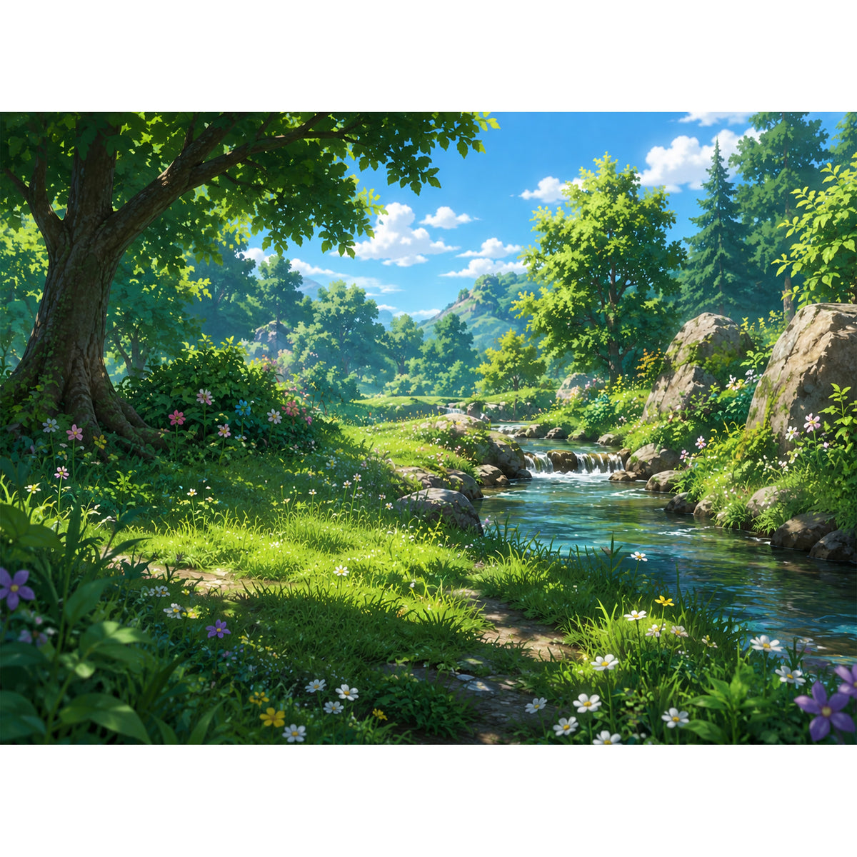 Akrylkasse til LEGO® Eevee 72151 - baggrundsmotiv med skov og bæk