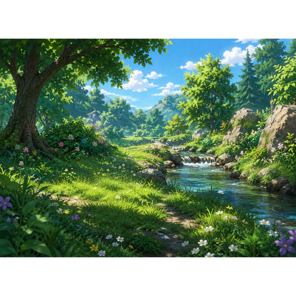 Akrylkasse til LEGO® Eevee 72151 - baggrundsmotiv med skov og bæk