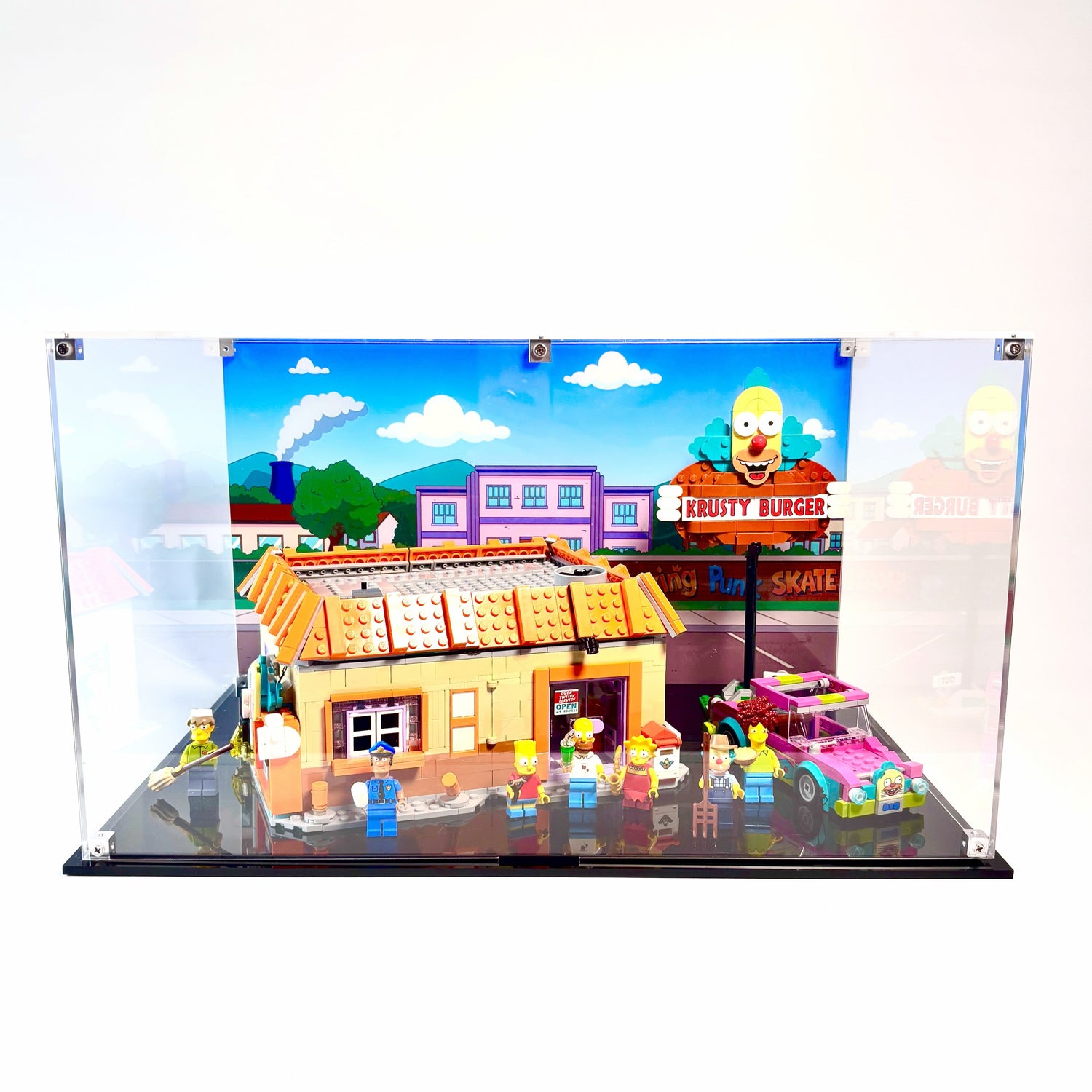 Akrylkasse til LEGO® The Simpsons™ Krusty Burger (21348) – støvfri beskyttelse og elegant udstilling af Springfields ikoniske fastfood-restaurant.