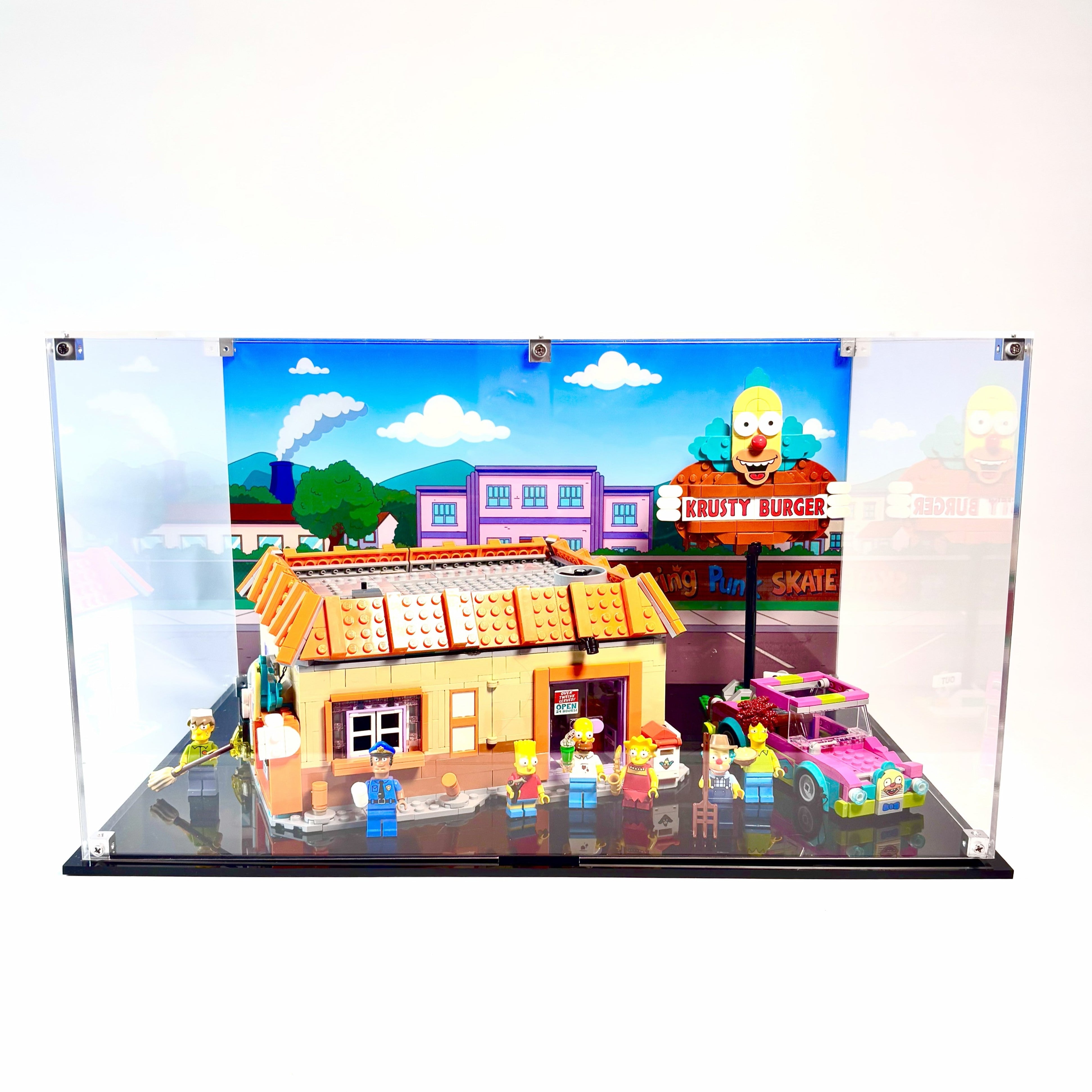 Akrylkasse til LEGO® The Simpsons™ Krusty Burger (21348) – støvfri beskyttelse og elegant udstilling af Springfields ikoniske fastfood-restaurant.
