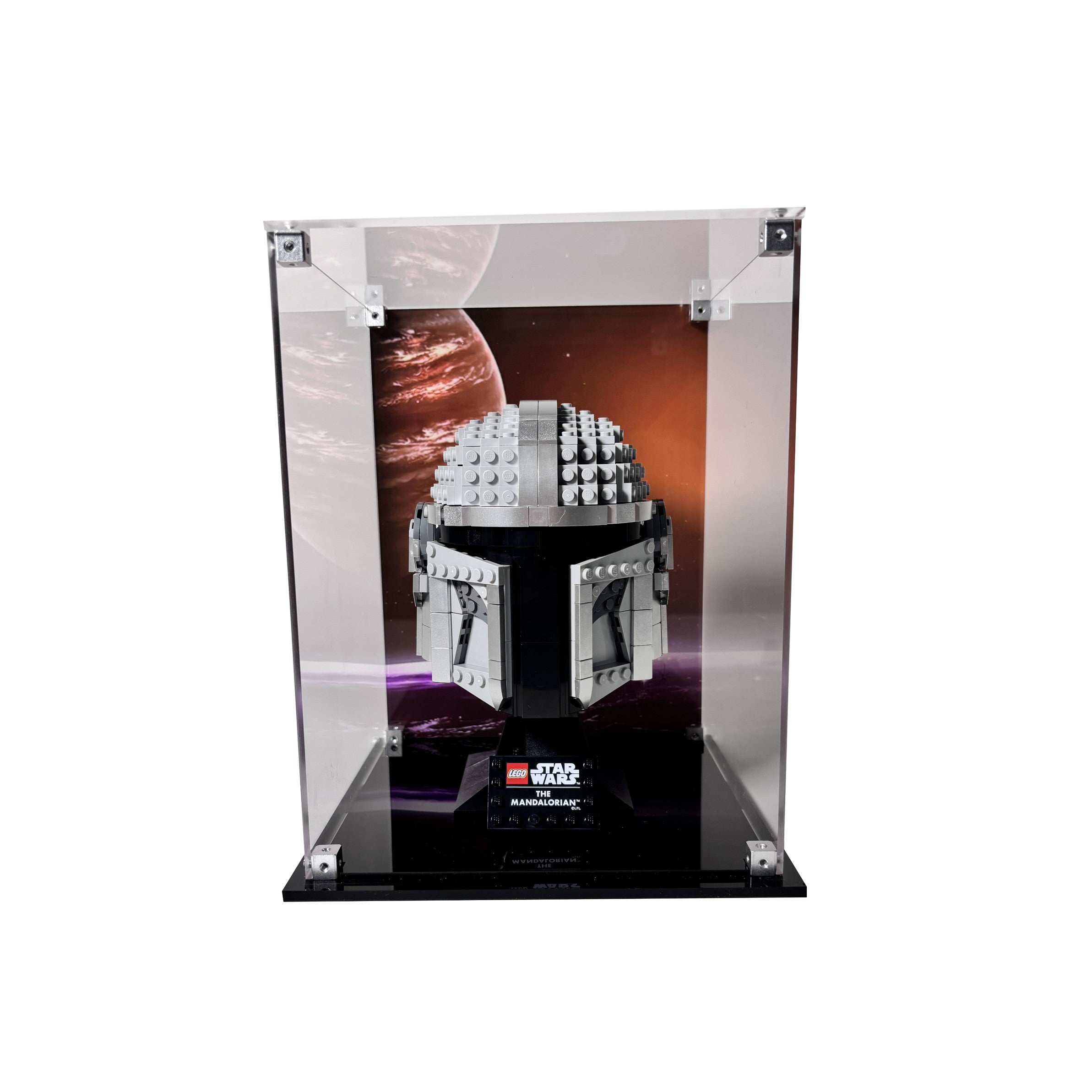 Akryl displaykasse til LEGO® Star Wars™ hjelme – støvfri beskyttelse og elegant udstilling af Darth Vader™, Luke Skywalker™ og andre samlerhjelme.