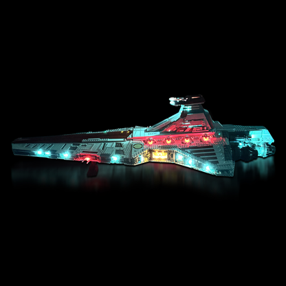Lyskit til LEGO® 75367 Venator-Class Republic Attack Cruiser™ med LED-belysning, der fremhæver hangarer, vinduer og kanoner.