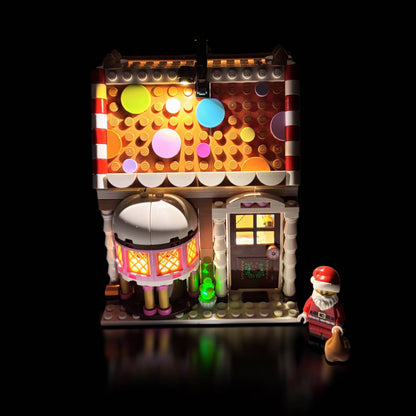 Lyskit til  LEGO® 40809 Festive Gingerbread House, der fremhæver de søde og julede detaljer med varme LED-lys.