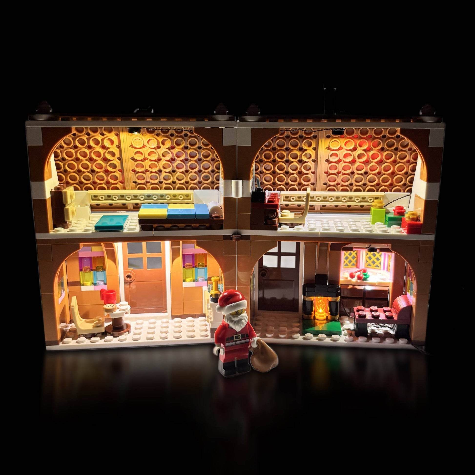 Lyskit til  LEGO® 40809 Festive Gingerbread House, der fremhæver de søde og julede detaljer med varme LED-lys.